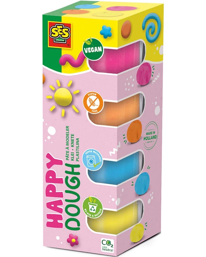 Мек пластилин SES Creative Happy Мек пластилин SES Creative Happy - 4 цвята x 90 g -