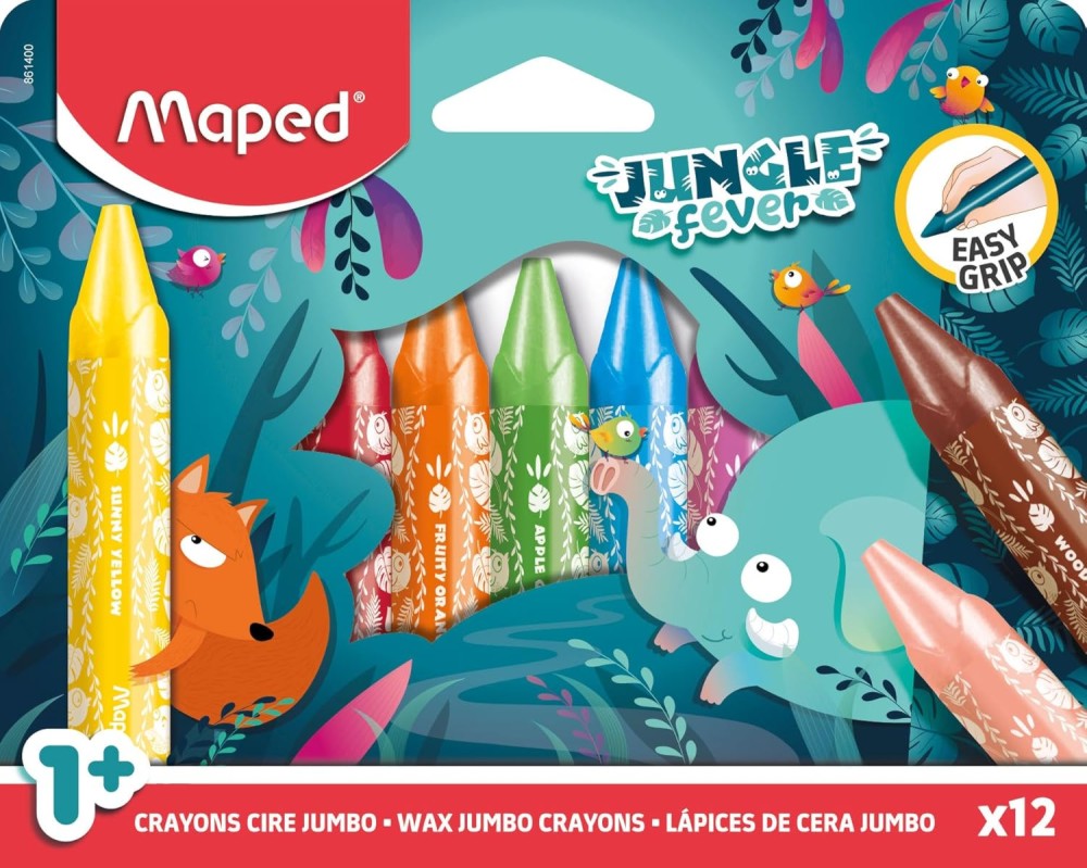 Восъчни пастели Maped Jumbo Восъчни пастели Maped Jumbo - 12 цвята от серията Jungle Fever -