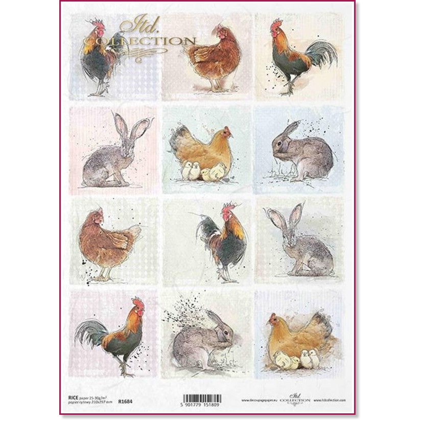 Декупажна хартия ITD Collection - Селски животни Декупажна хартия ITD Collection - Селски животни - A4 -