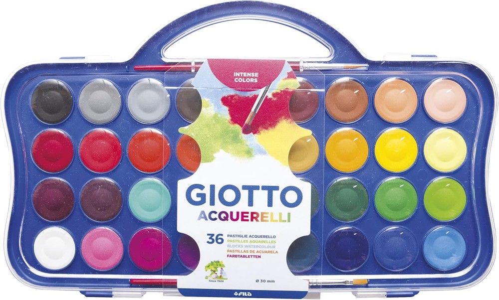 Акварелни бои Giotto Акварелни бои Giotto - 36 цвята с 2 четки за рисуване - боя