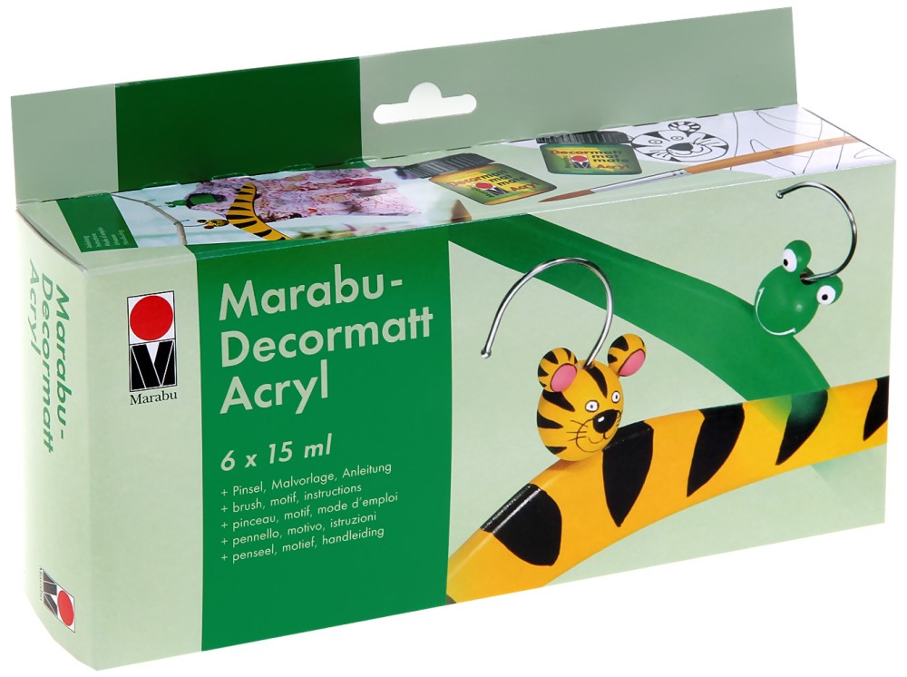 Матови акрилни бои Marabu Decormatt Матови акрилни бои Marabu Decormatt - 6 цвята x 15 ml -