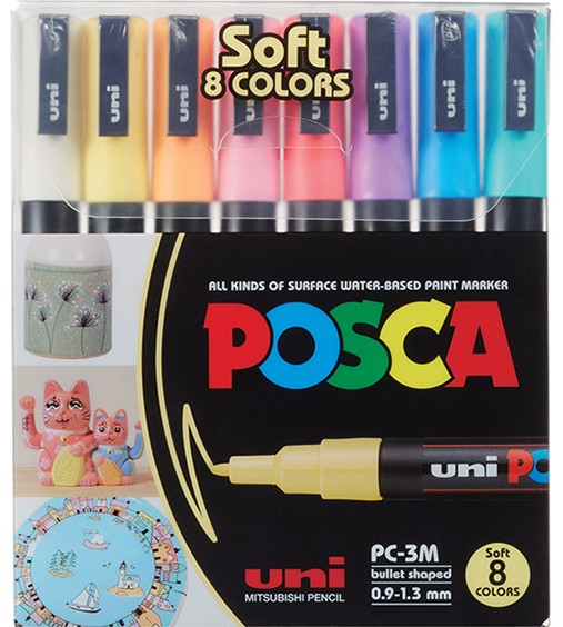 Акрилни маркери Uni-Ball PC-3M Soft Colours Акрилни маркери Uni-Ball PC-3M Soft Colours - 8 цвята от серията Posca -