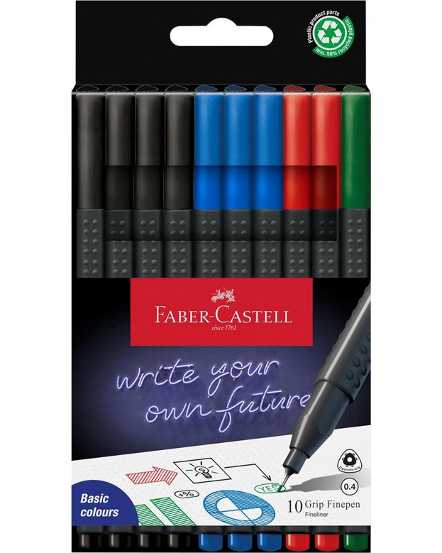 Цветни тънкописци Faber-Castell Grip 0.4 mm Цветни тънкописци Faber-Castell Grip 0.4 mm - 10 броя -
