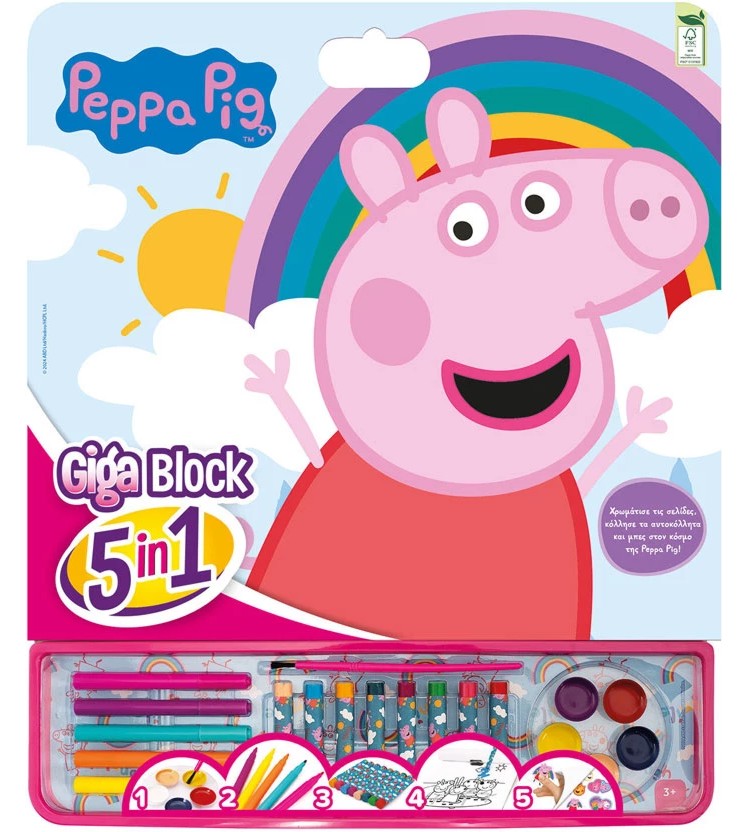 Комплект за рисуване 5 в 1 As Company Giga Block Peppa Pig Комплект за рисуване 5 в 1 As Company Giga Block Peppa Pig - 21 части на тема Пепа Пиг -