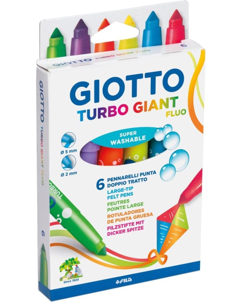 Флумастери Giotto Turbo Giant Fluo Флумастери Giotto Turbo Giant Fluo - 6 флуоресцентни цвята -