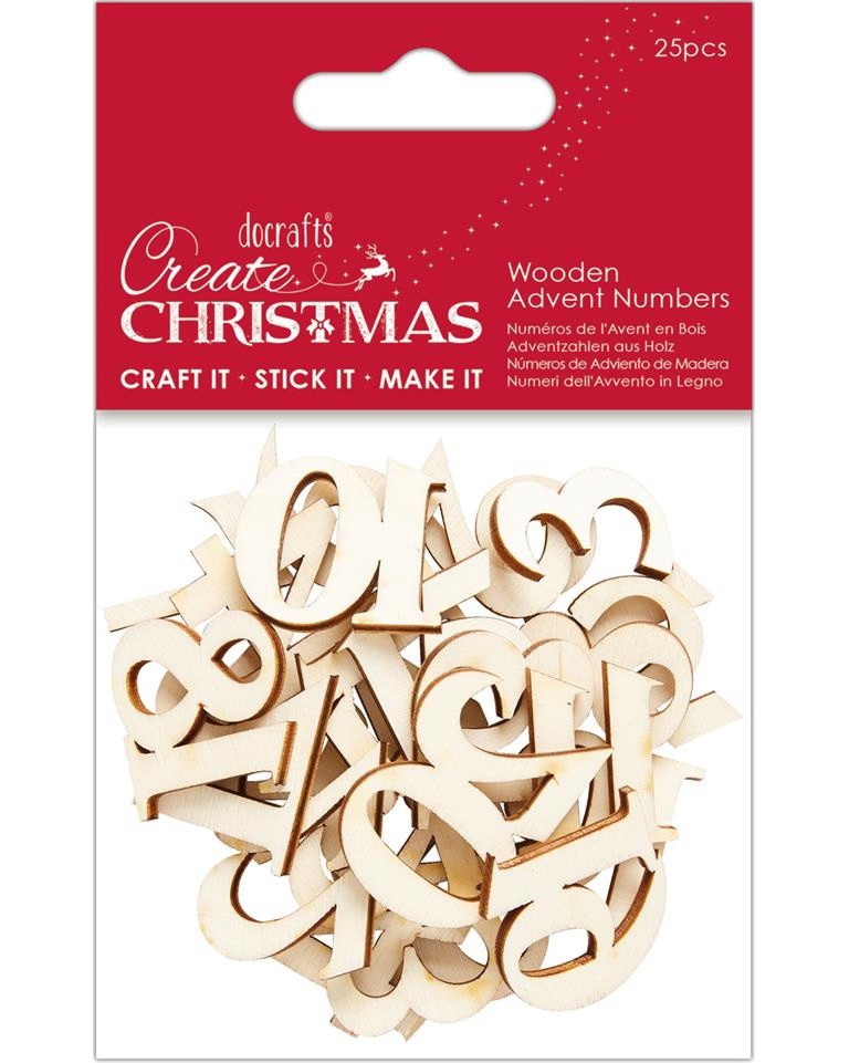 Цифри от дърво Docrafts Цифри от дърво Docrafts - 25 броя от серията Create Christmas -