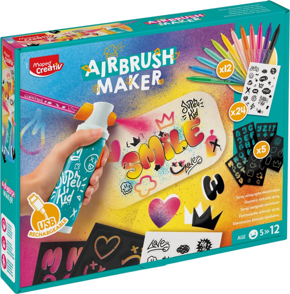 Комплект за рисуване Maped Airbrush Maker Комплект за рисуване Maped Airbrush Maker - 26 части от серията Creativ -