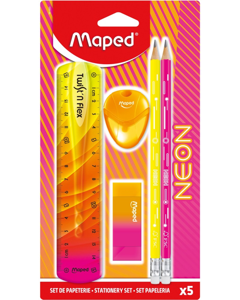 Ученически комплект Maped Ученически комплект Maped - 5 части от серията Neon -
