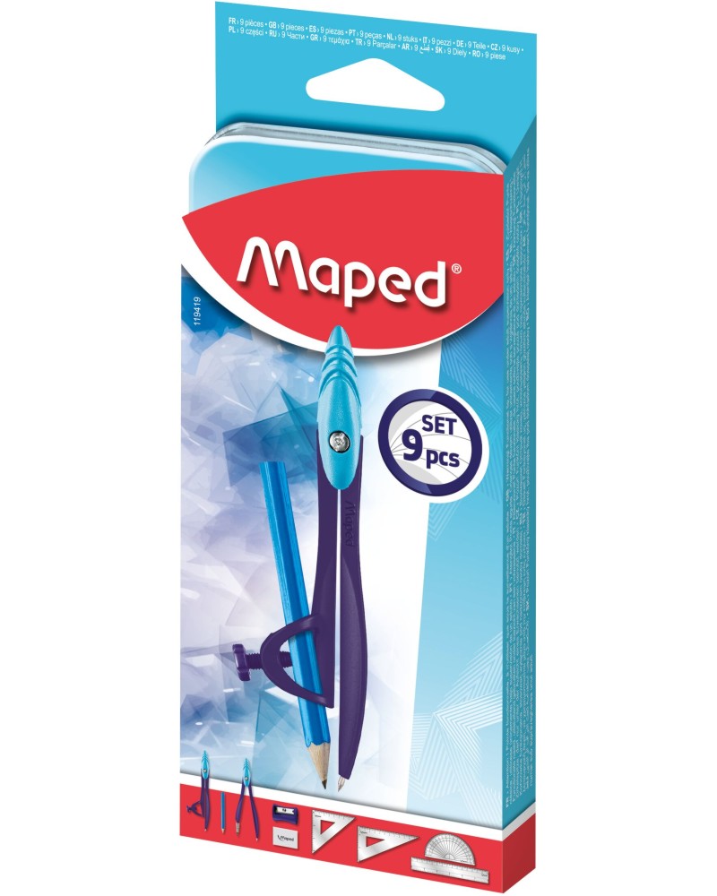 Пергели Maped Пергели Maped - 9 части в метална кутия от серията Arctic -