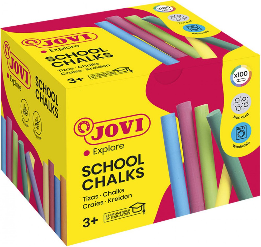 Безпрахови цветни тебешири Jovi School Безпрахови цветни тебешири Jovi School - 100 броя -