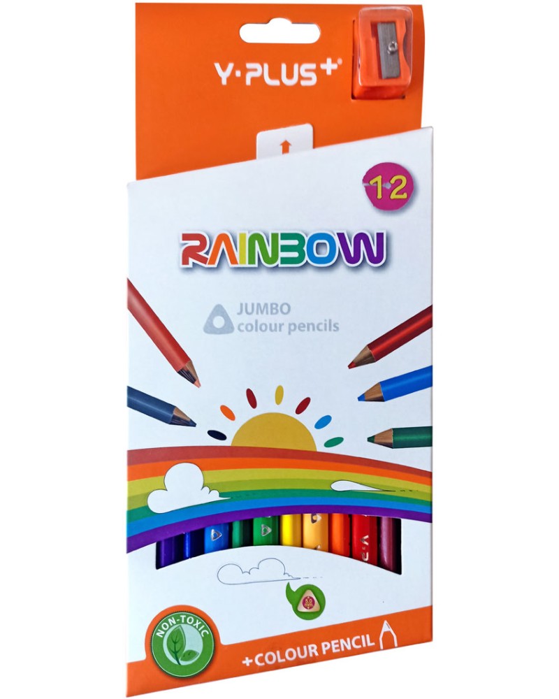 Цветни моливи Y-Plus Jumbo Rainbow Цветни моливи Y-Plus Jumbo Rainbow - 12 цвята, с острилка -