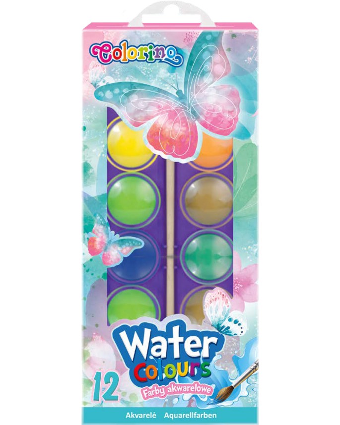 Акварелни бои Colorino Kids - Пеперуди Акварелни бои Colorino Kids - Пеперуди - 12 цвята с четка от серията Dreams -