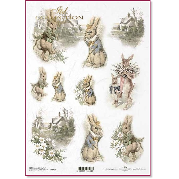 Декупажна хартия ITD Collection - Великденски зайчета Декупажна хартия ITD Collection - Великденски зайчета - A4 -