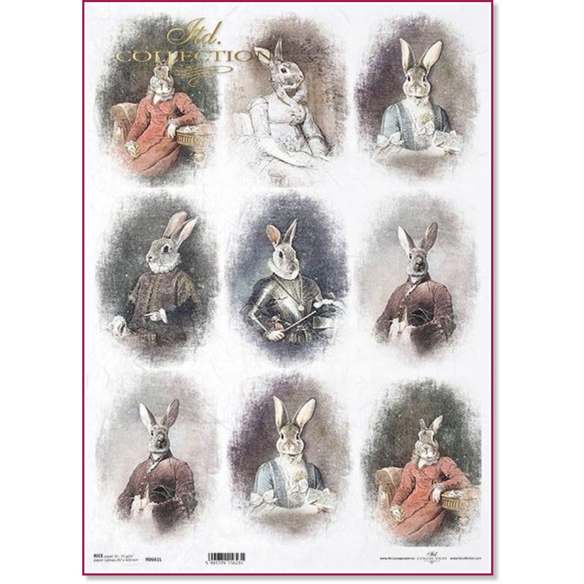 Декупажна хартия ITD Collection - Зайци и костюми Декупажна хартия ITD Collection - Зайци и костюми - A3 -