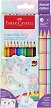 Цветни моливи Faber-Castell Grip 2001 - Еднорог - 10 цвята + 3 блестящи и стикери -