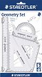 Чертожни инструменти Staedtler - Комплект от линия, 2 триъгълника и транспортир -
