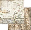 Хартия за скрапбукинг Stamperia - Керемиди и клонка с птица - 30.5 x 30.5 cm -