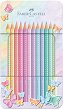 Цветни моливи Faber-Castell - 12 пастелни цвята в метална кутия от серията Sparkle -