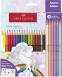Цветни моливи Faber-Castell - Еднорог - 18 цвята + 6 пастелни и стикери -