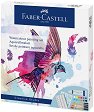 Акварелни бои Faber-Castell - 12 цвята x 5 ml с четки, палитра и шаблон от серията Creative studio -