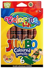 Цветни моливи - Extra Jumbo - Комплект от 6 цвята + острилка - 