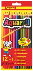 Акварелни цветни моливи - Комплект от 12 броя и четка - 
