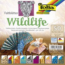 Хартии за оригами Folia Bringmann - Wildlife - 50 листа, 15 x 15 cm, 80 g/m<sup>2</sup> - 