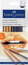 Графитен комплект Faber-Castell - 4 молива, креда и хатиен молив - 