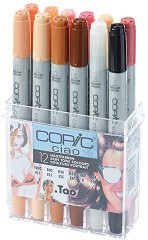 Двувърхи маркери Copic Ciao Skin Tones - 12 цвята от серията Ciao - 