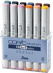 Двувърхи маркери Copic EX-2 - 12 цвята от серията Sketch - 