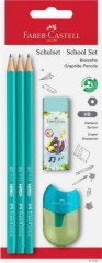 Графитни моливи HB Faber-Castell 111 School Set - 3 броя, острилка и гума - 