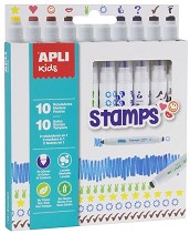 Флумастери Apli Kids Stamps - 10 цвята с печати - 