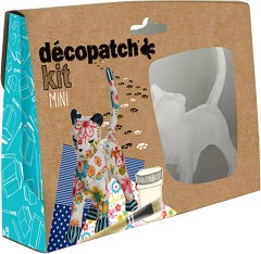 Коте от папиемаше Decopatch - В комплект с декупажни хартии, лепило и четка - 