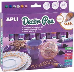 Контури за рисуване Apli Decor Pen - 6 цвята x 25 ml - 