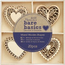 Фигурки от дърво Docrafts - Сърца - 20 броя от серията Bare basics - 