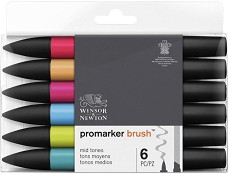 Двувърхи маркери Winsor & Newton Mid Tones - 6 цвята - 