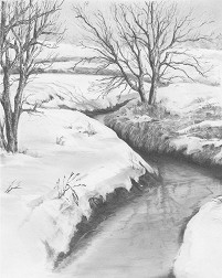 Рисуване по номера Royal & Langnickel - Зимен пейзаж - 23 x 30 cm с графични моливи - 