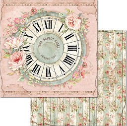 Хартия за скрапбукинг Stamperia - Часовник и цветя - 30.5 x 30.5 cm от колекцията House of Roses - 