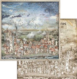 Хартия за скрапбукинг Stamperia - Къщи - 30.5 x 30.5 cm - 