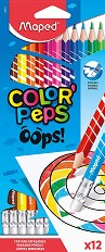 Цветни моливи с гумички - Oops - Комплект от 12 или 24 цвята - 