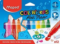 Мини флумастери Maped Mini Power - 12 цвята с печати от серията Color' Peps - 