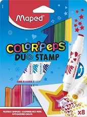Флумастери Maped Duo Stamp - 8 цвята с печати от серията Color' Peps - 