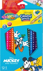 Цветни моливи Colorino Kids - 13 молива и острилка на тема "Мики Маус" - 