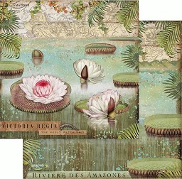 Хартия за скрапбукинг Stamperia - Водни лилии - 30.5 x 30.5 cm от колекцията Amazonia - 