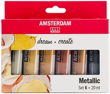 Акрилни бои Royal Talens Standart - Металикови цветове - 6 цвята x 20 ml от колекцията Amsterdam - 