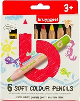 Къси цветни моливи Bruynzeel - 6 цвята и острилка от серията Kids - 