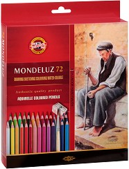 Акварелни моливи Koh-I-Noor Mondeluz - 72 цвята с 2 острилки и 3 четки - 