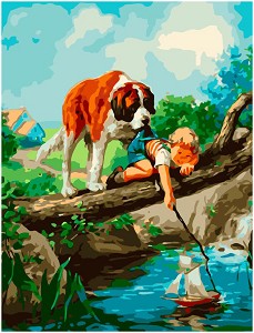 Рисуване по номера Foska - Куче пазител - 40 x 50 cm - 