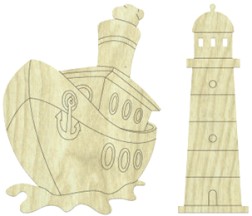 Кораб и фар от MDF NEWART - 2 броя - 