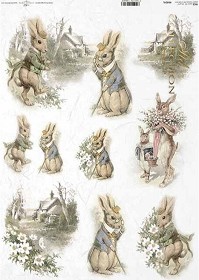 Декупажна хартия ITD Collection - Великденски зайци - A3 - 
